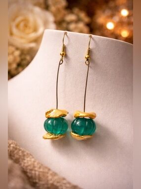 NWT Artisan Aventurine & Coin Pearl Dangle Earrings GP 925 Spring Bloom 🌼 • OOAK